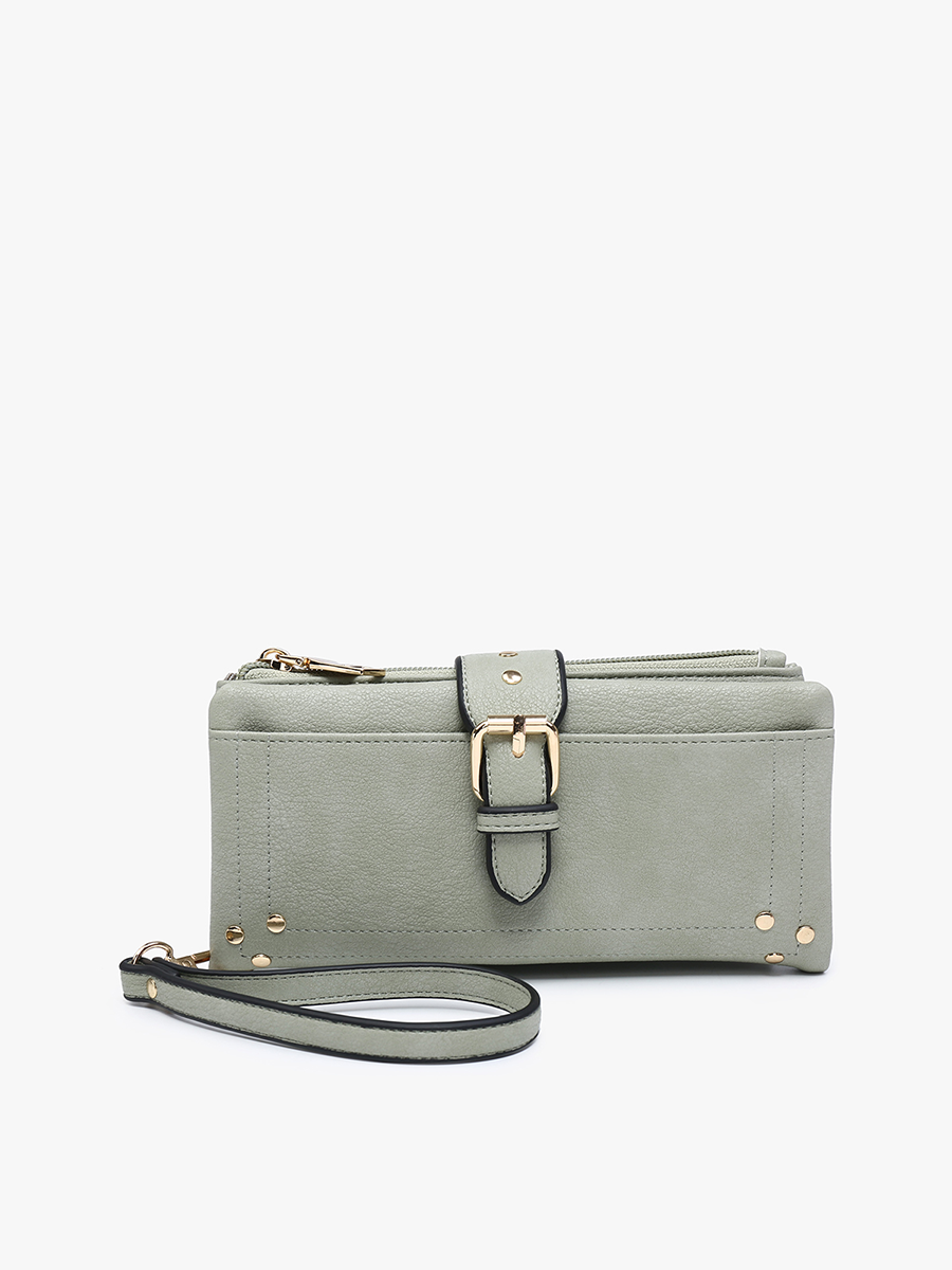 Cadence Buckle Wallet/Clutch w/ Zip: Khaki-FSB