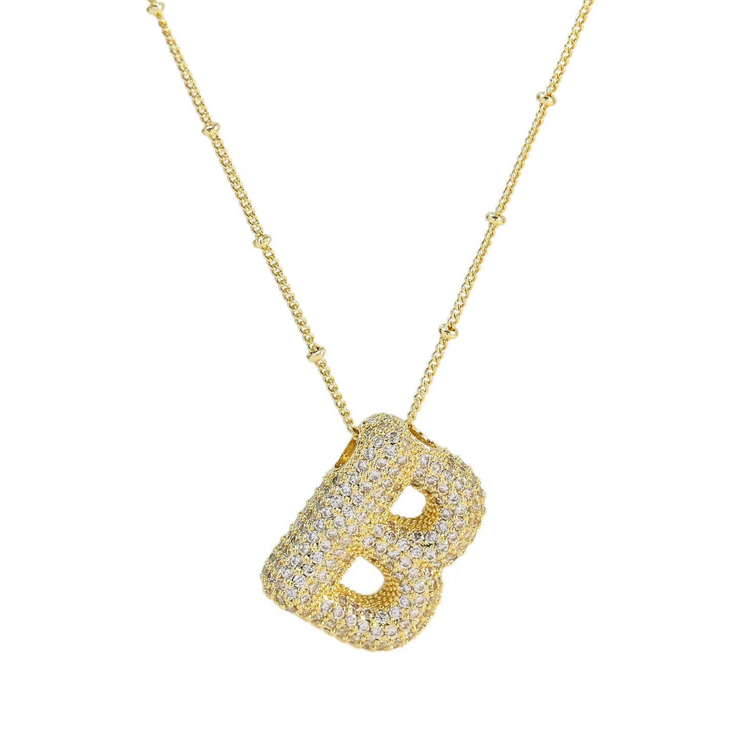 Initial CZ Balloon Bubble 18K Gold Necklace: A