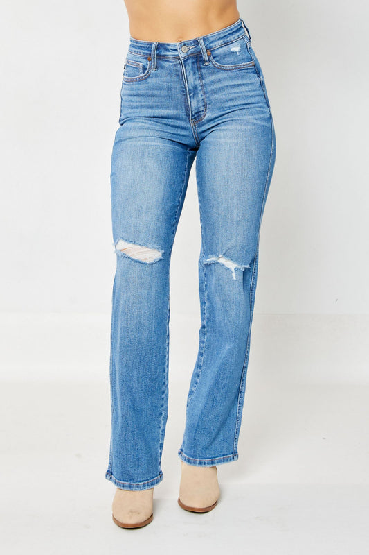 Judy Blue High Waist Tummy Control Destroyed Knee Straight Jean