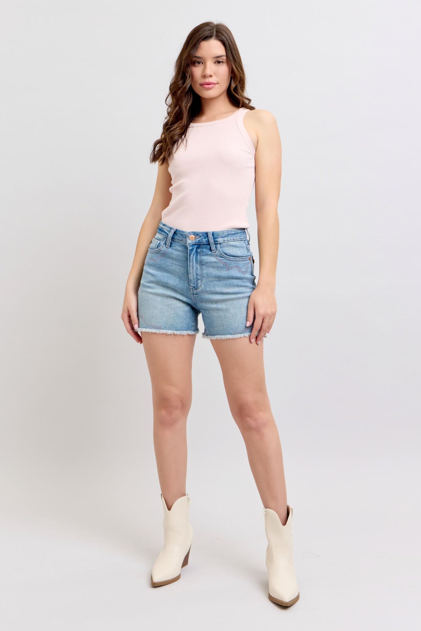 Judy Blue Western Embroidery Detail Cut Off Shorts