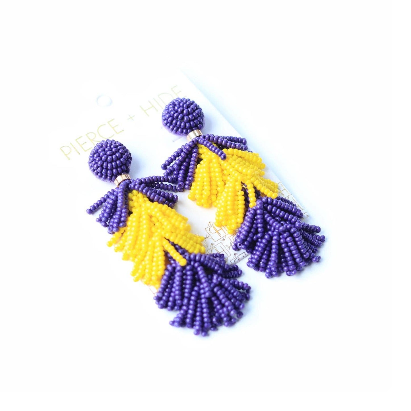 Custom Purple/Yellow Tiered Tassel Earrings| GAME DAY EARRINGS