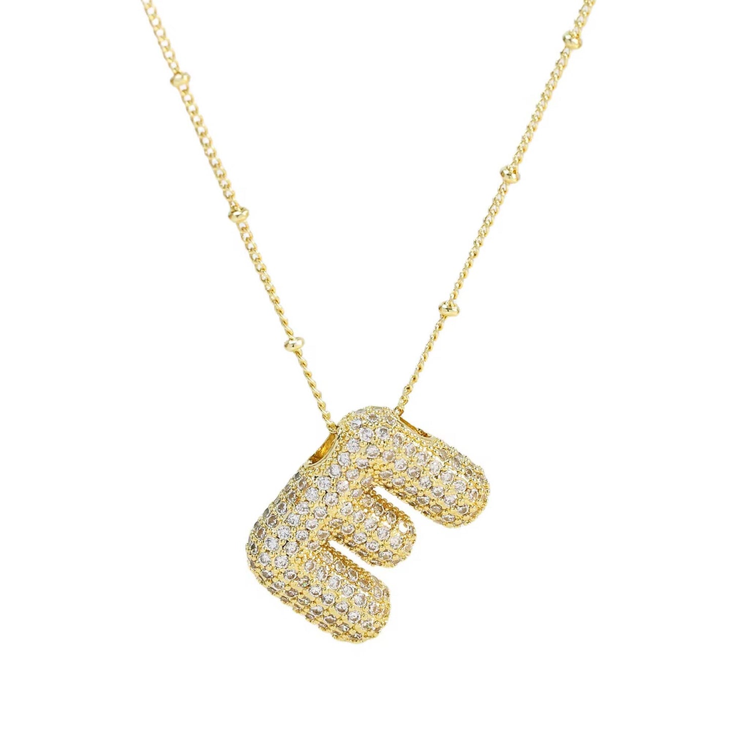 Initial CZ Balloon Bubble 18K Gold Necklace: V