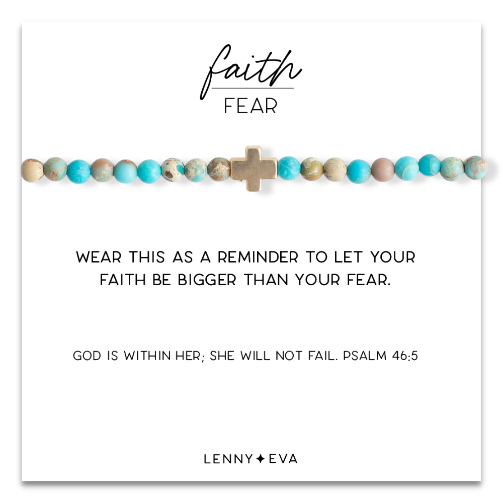 Faith Over Fear Cross Bracelet, 4mm-Turquoise Jasper