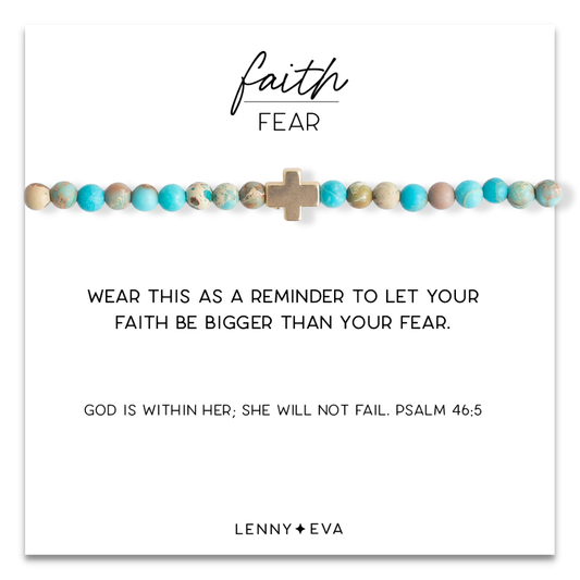 Faith Over Fear Cross Bracelet, 4mm-Turquoise Jasper