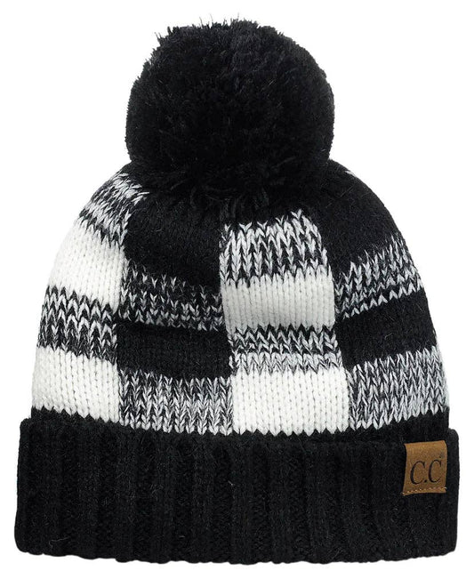 CC Buffalo Plaid Beanie ( HAT-55 ): Black/Ivory