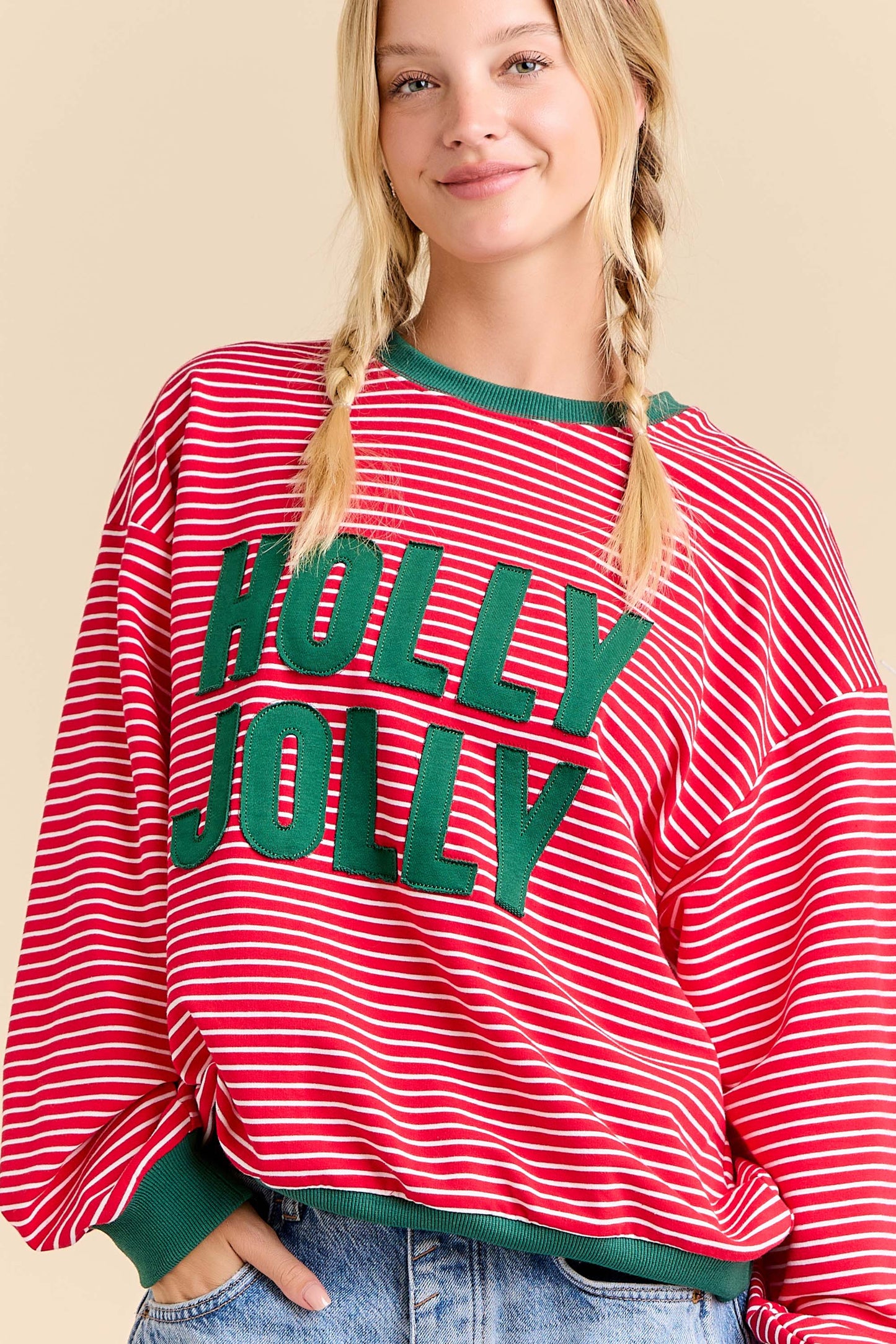 Holly Jolly Red Stripe Sweatshirt