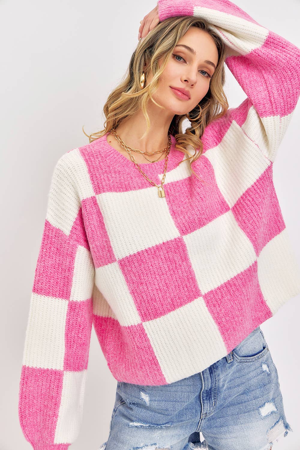 Checkered Knit Sweater