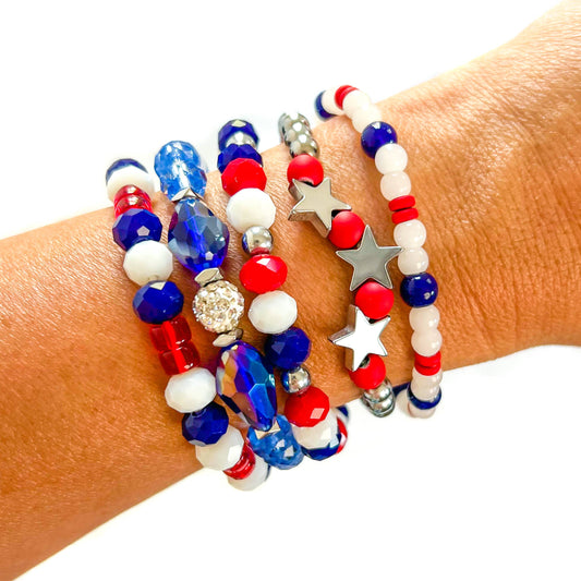 Silver Stars 4th of July 5pc Bracelet Stack