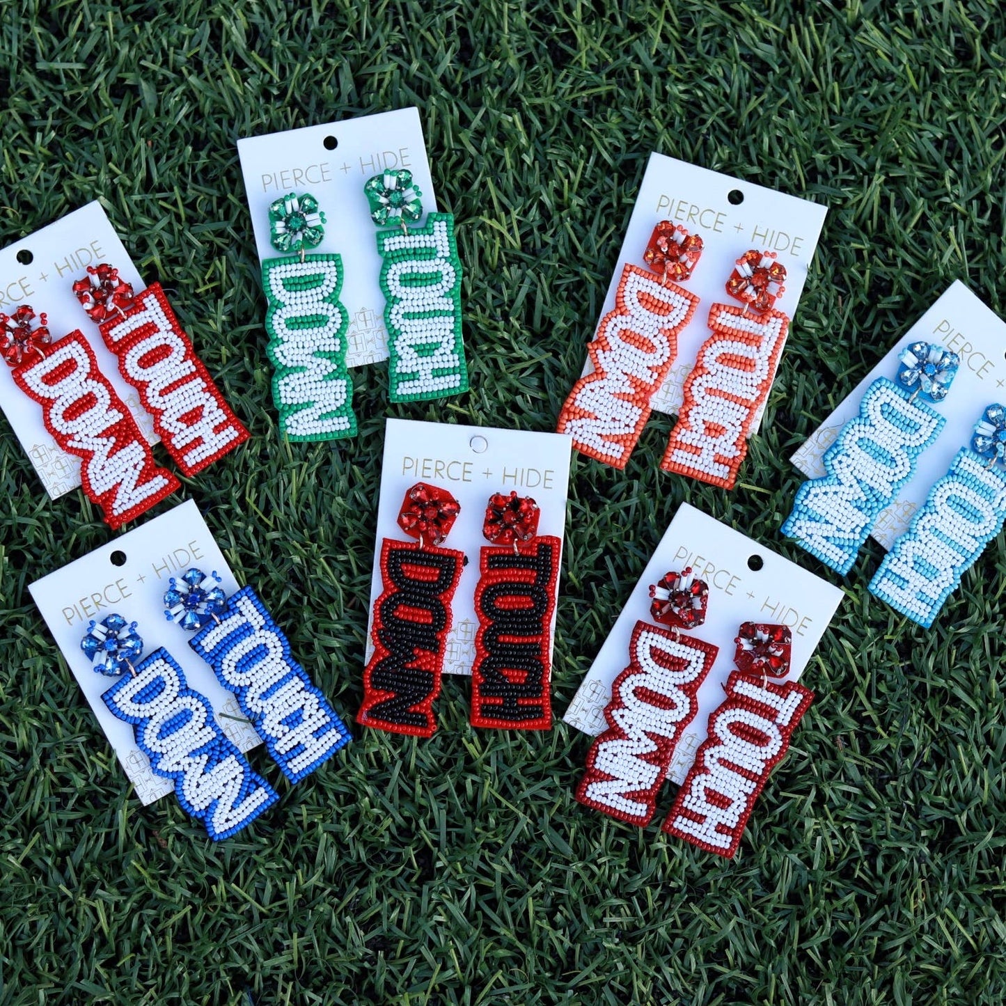 Custom Beaded Touch Down Earring| Game Day Earrings| Football: Red + Black