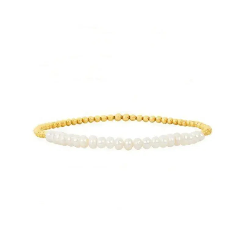 18K Gold Plated Copper Pearl and Gold Beaded Ball Bracelet: Chain with Clasp