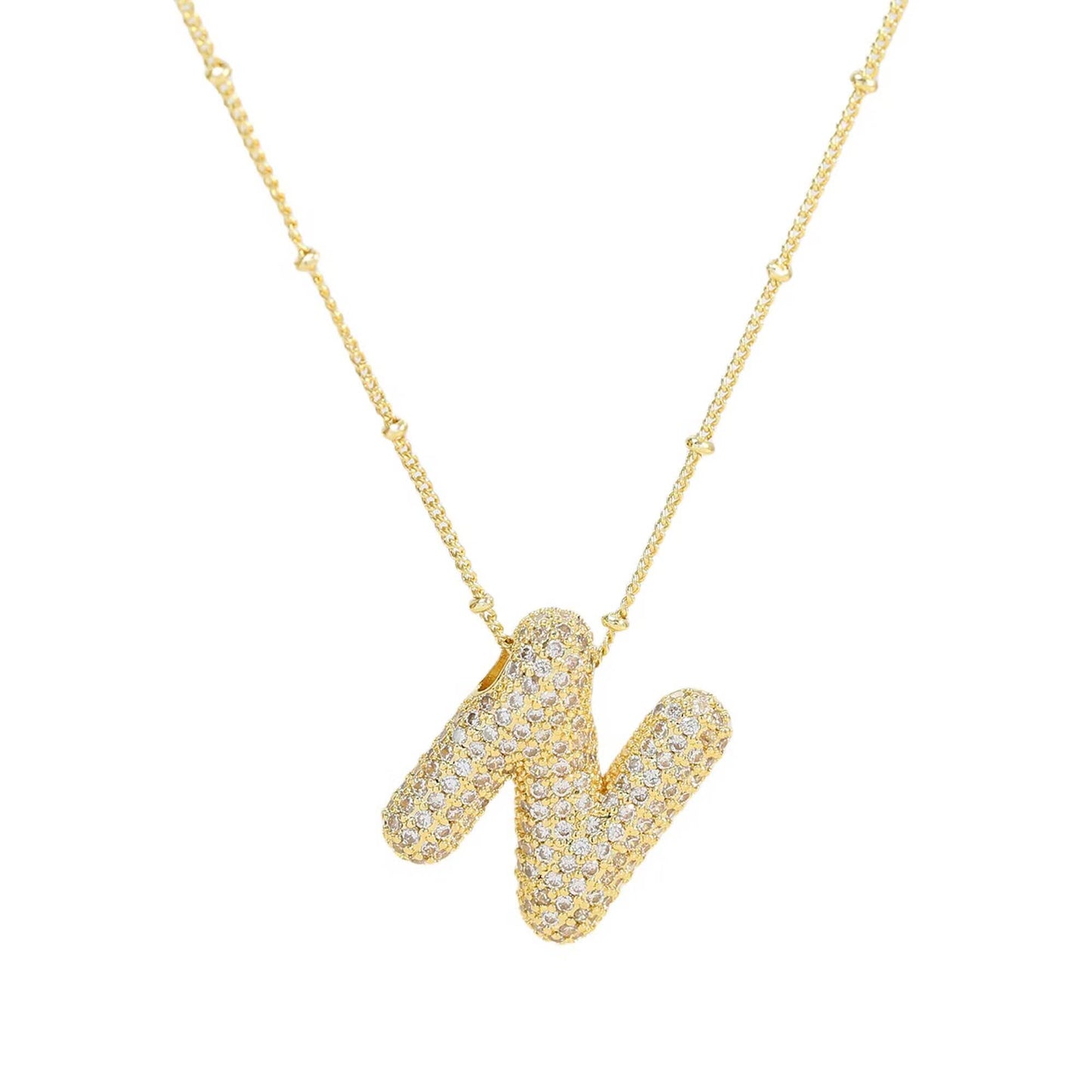 Initial CZ Balloon Bubble 18K Gold Necklace: Y