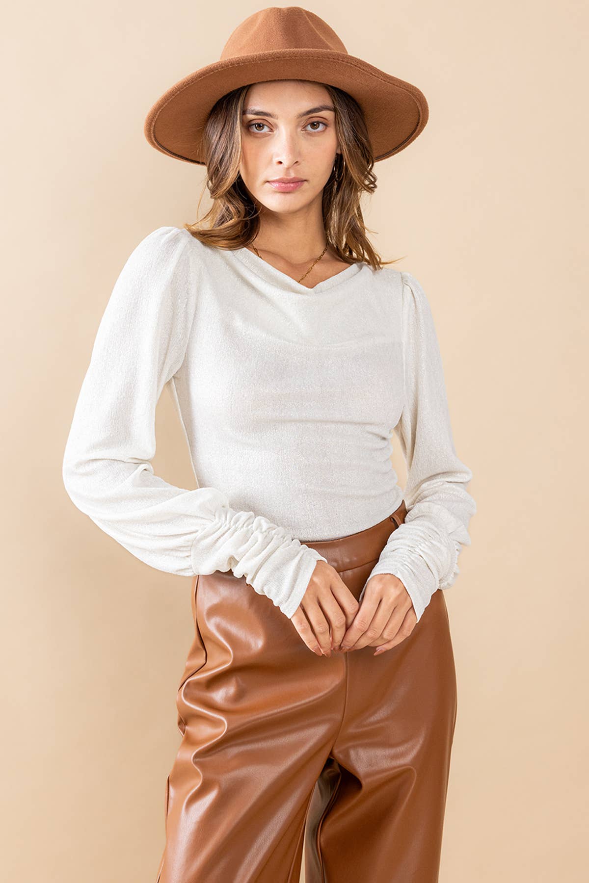 Faux Leather Double Stitch Detail Pants