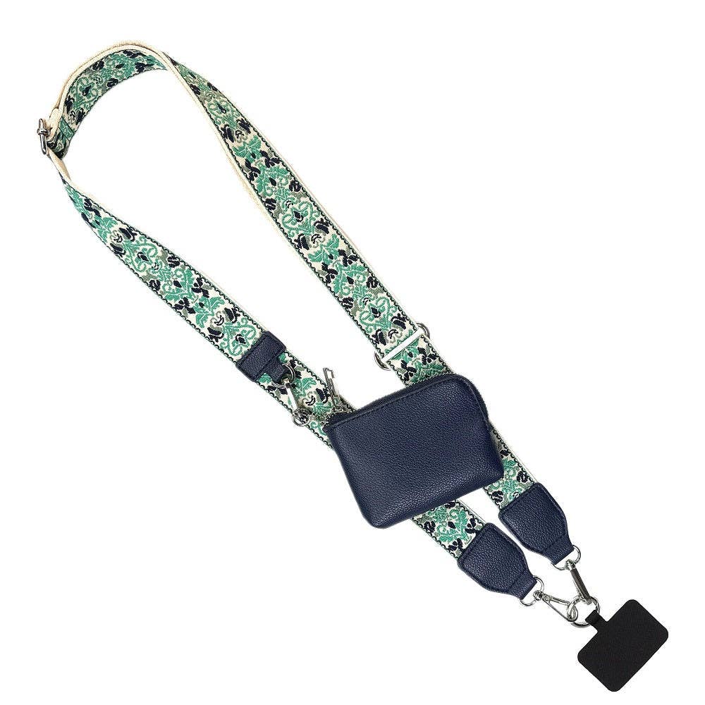 Clip & Go Strap with RFID Pouch – Brocade Pattern: Bright Blue