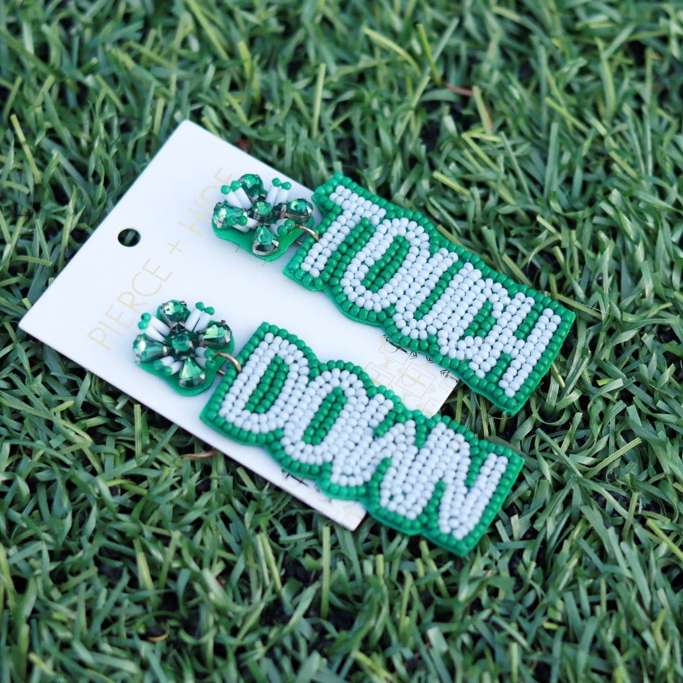 Custom Beaded Touch Down Earring| Game Day Earrings| Football: Red + Black