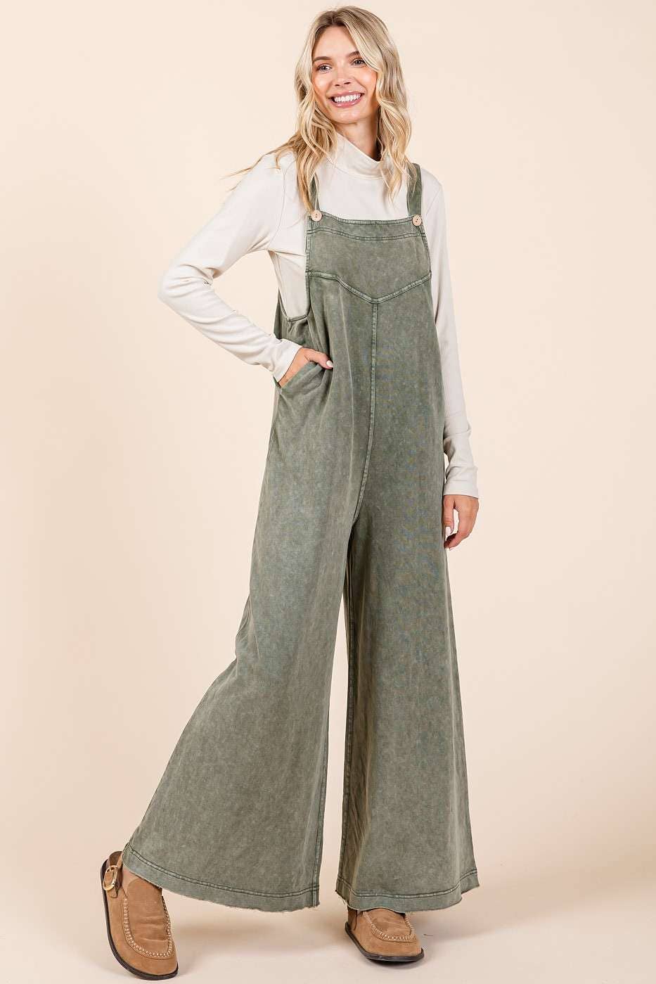 Mineral Washed Button Overalls