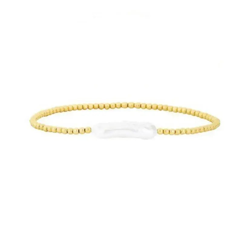18K Gold Plated Copper Pearl and Gold Beaded Ball Bracelet: Chain with Clasp