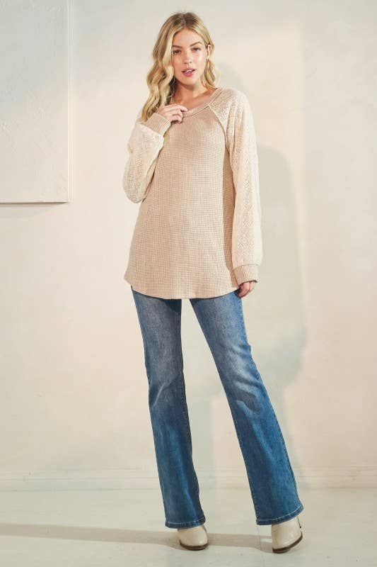 PUFF SLEEVE SOLID COLOR BLOCK TOP