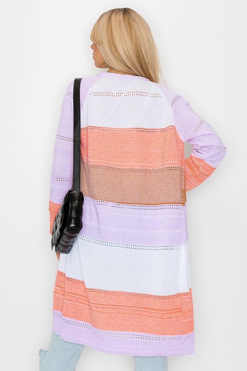 Color block Long Sleeve Cardigan: Pink