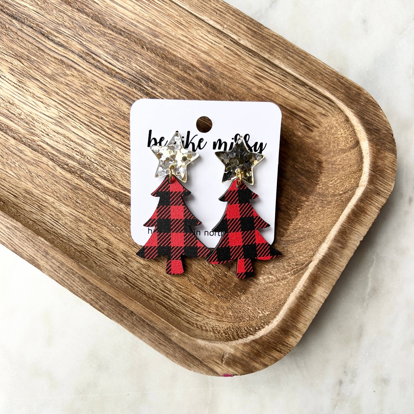 Christmas Tree Earrings - Buffalo Plaid - Acrylic Earrings