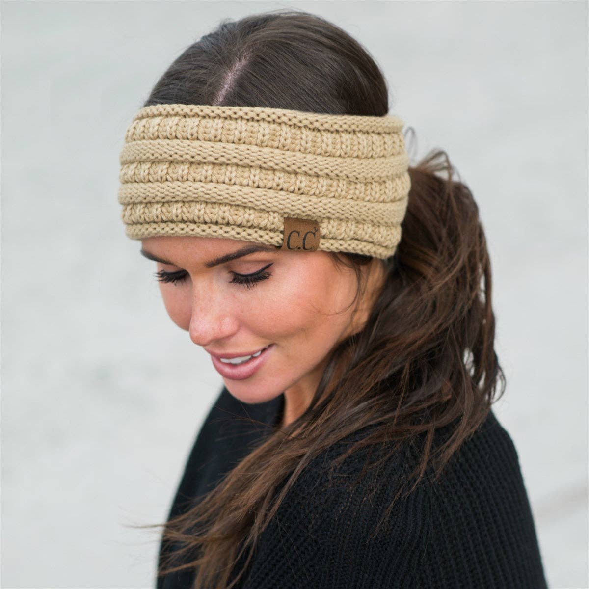 C.C Lined Pony Fashion Headband for Women Beige