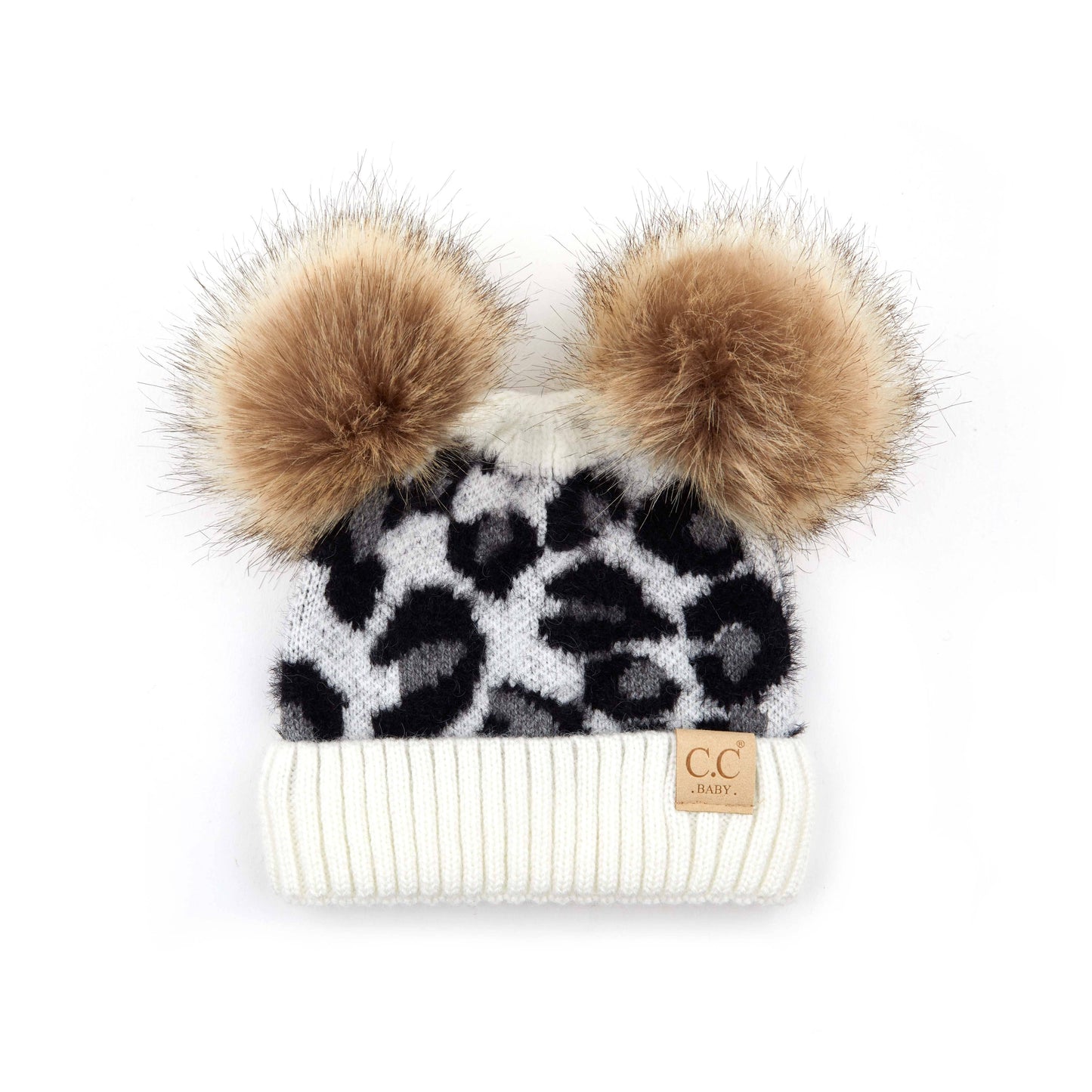 CC Double Pom Kid Leopard Beanie: Baby Pink