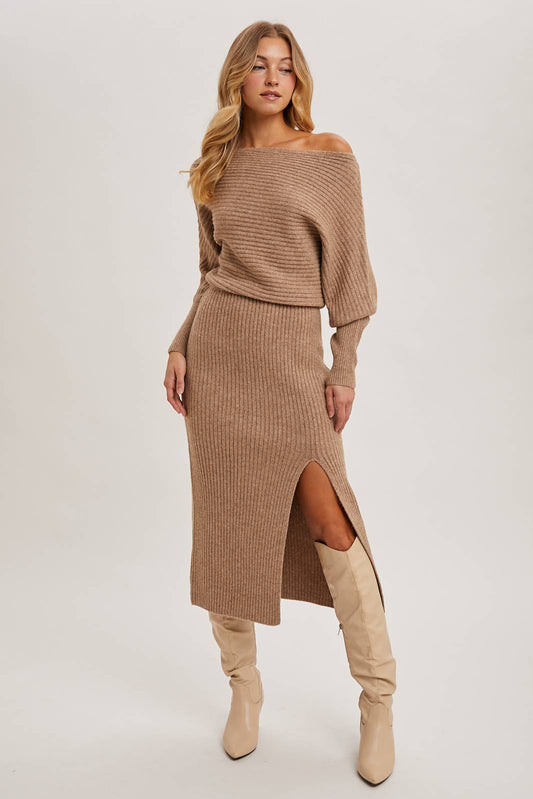 One Shoulder Slit Midi Dress