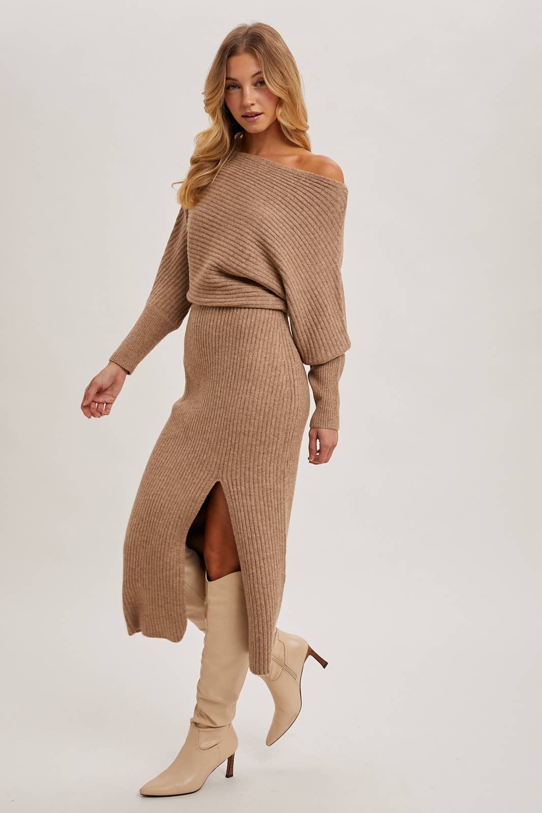 One Shoulder Slit Midi Dress