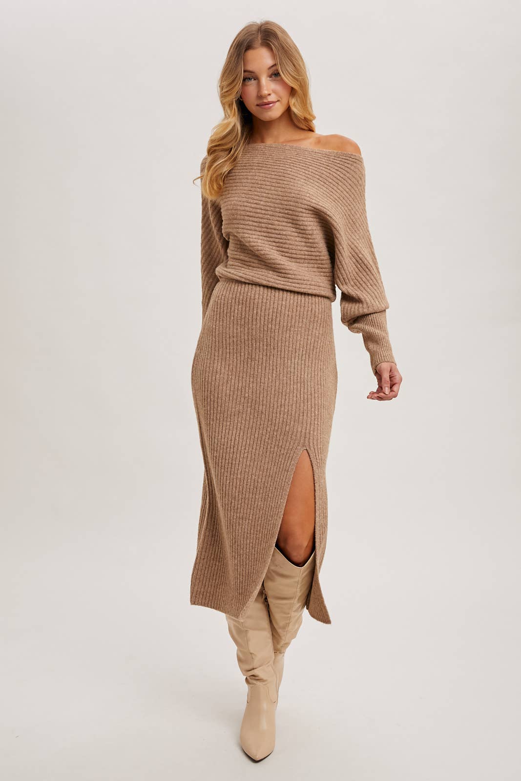 One Shoulder Slit Midi Dress