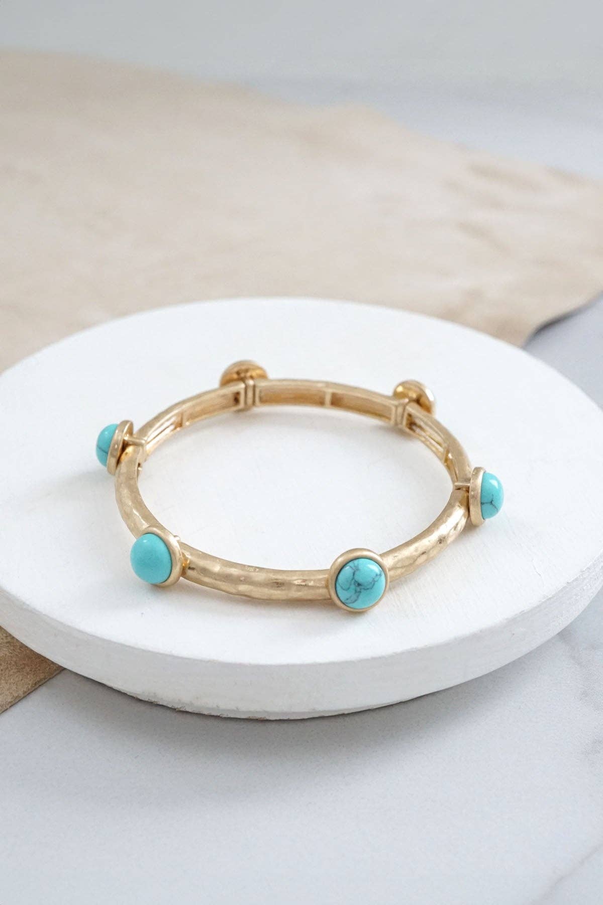 Jeweled Golden Bangle with semi precious stone dots: Turquoise - Shiny Gold