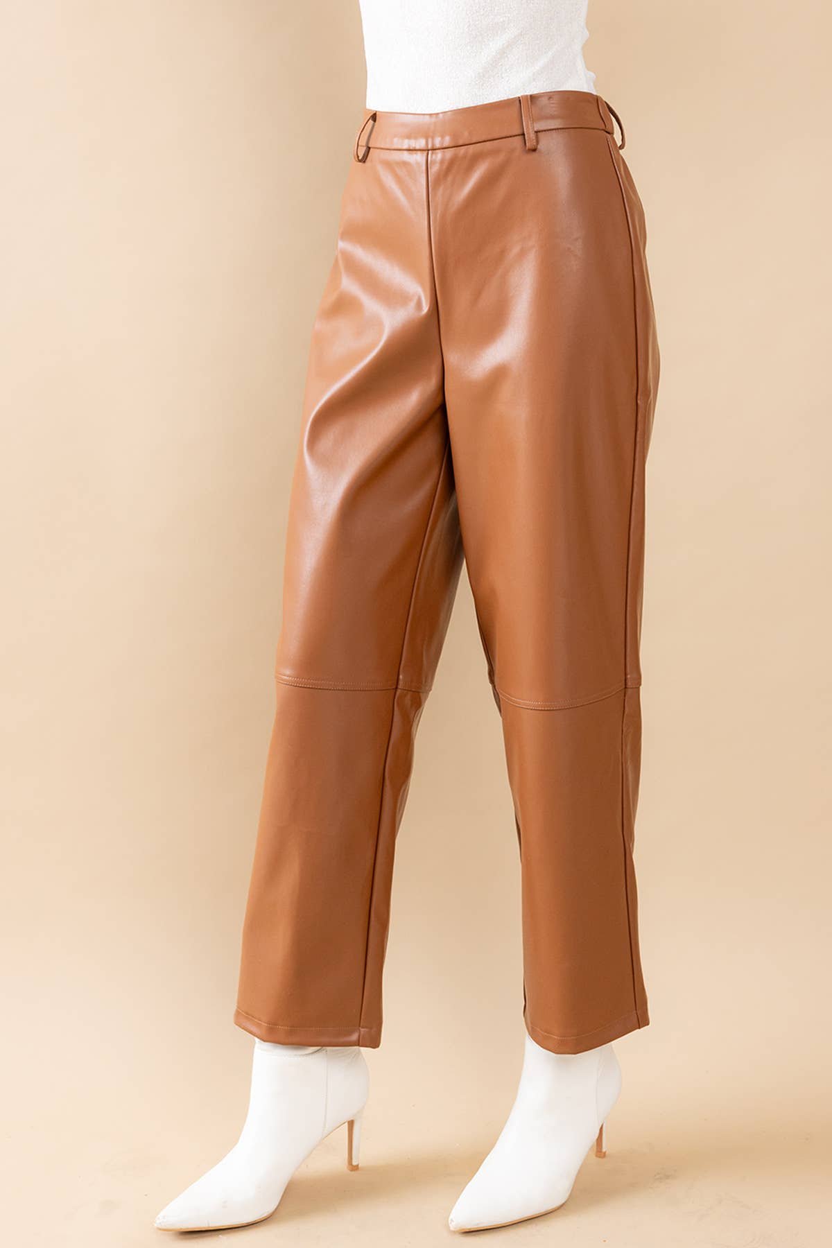 Faux Leather Double Stitch Detail Pants