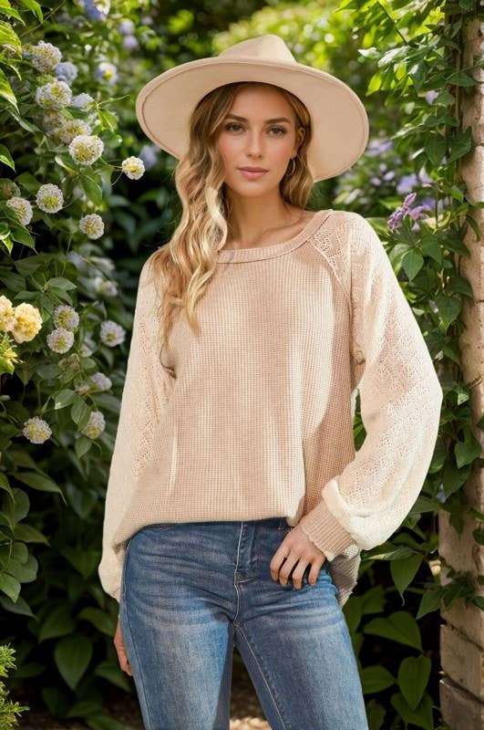 PUFF SLEEVE SOLID COLOR BLOCK TOP