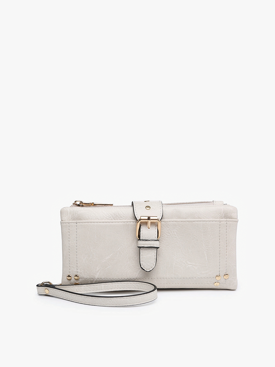 Cadence Buckle Wallet/Clutch w/ Zip: Khaki-FSB