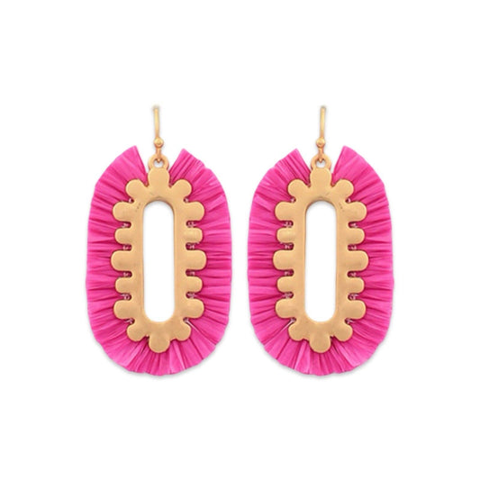 Pink + Gold Raffia Drop Earring| Fall Earring
