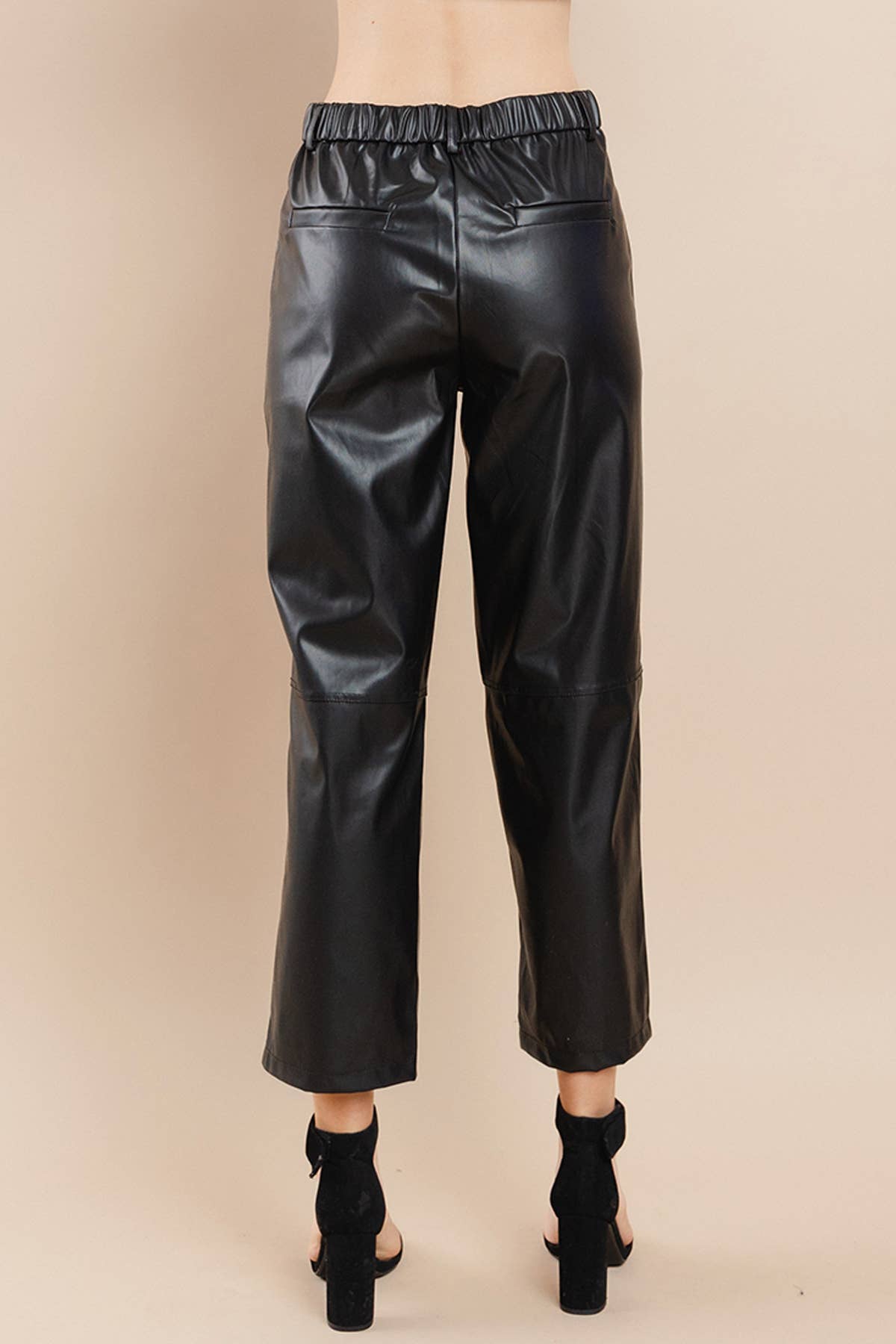 Faux Leather Double Stitch Detail Pants