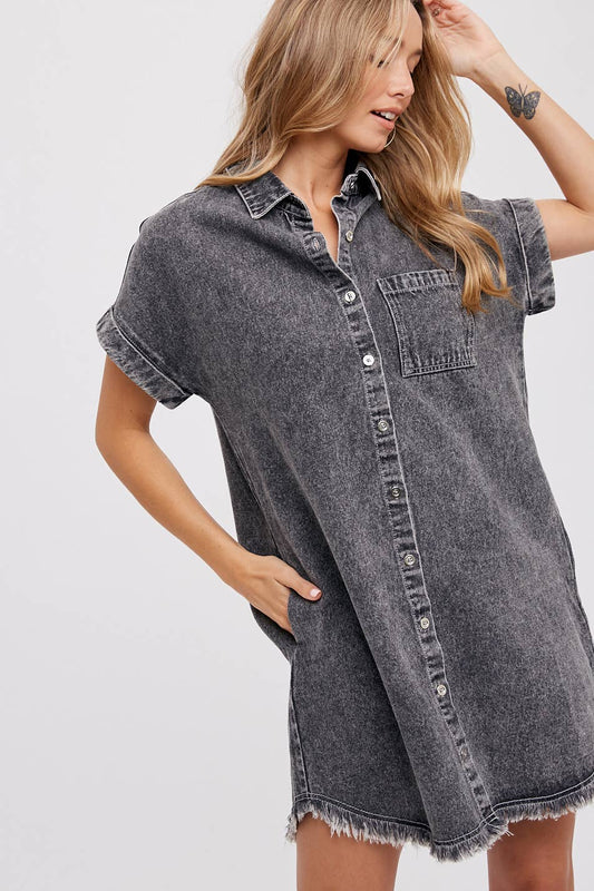 Frayed Hem Denim Dress