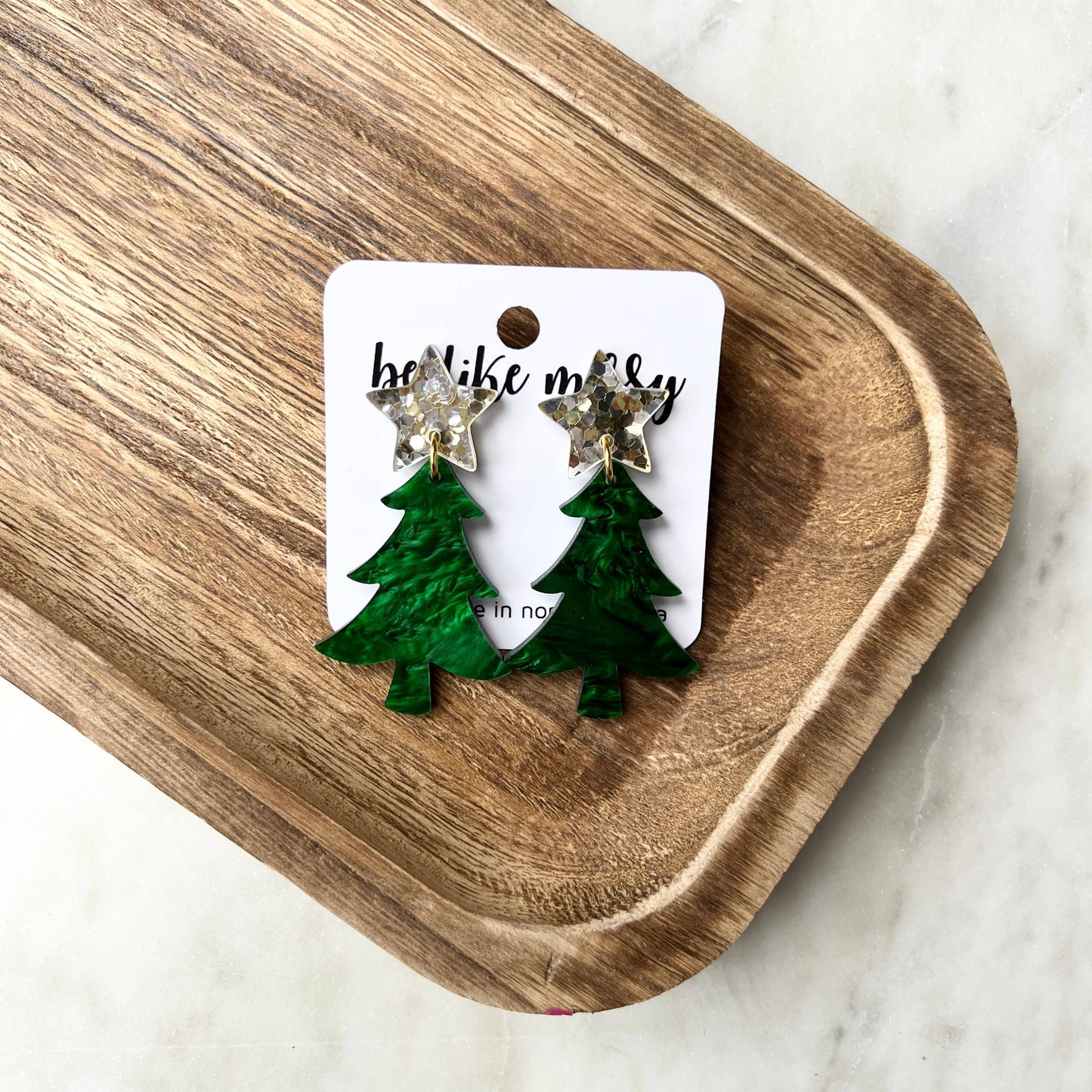 Christmas Tree Earrings - Green Pearl - Acrylic Earrings