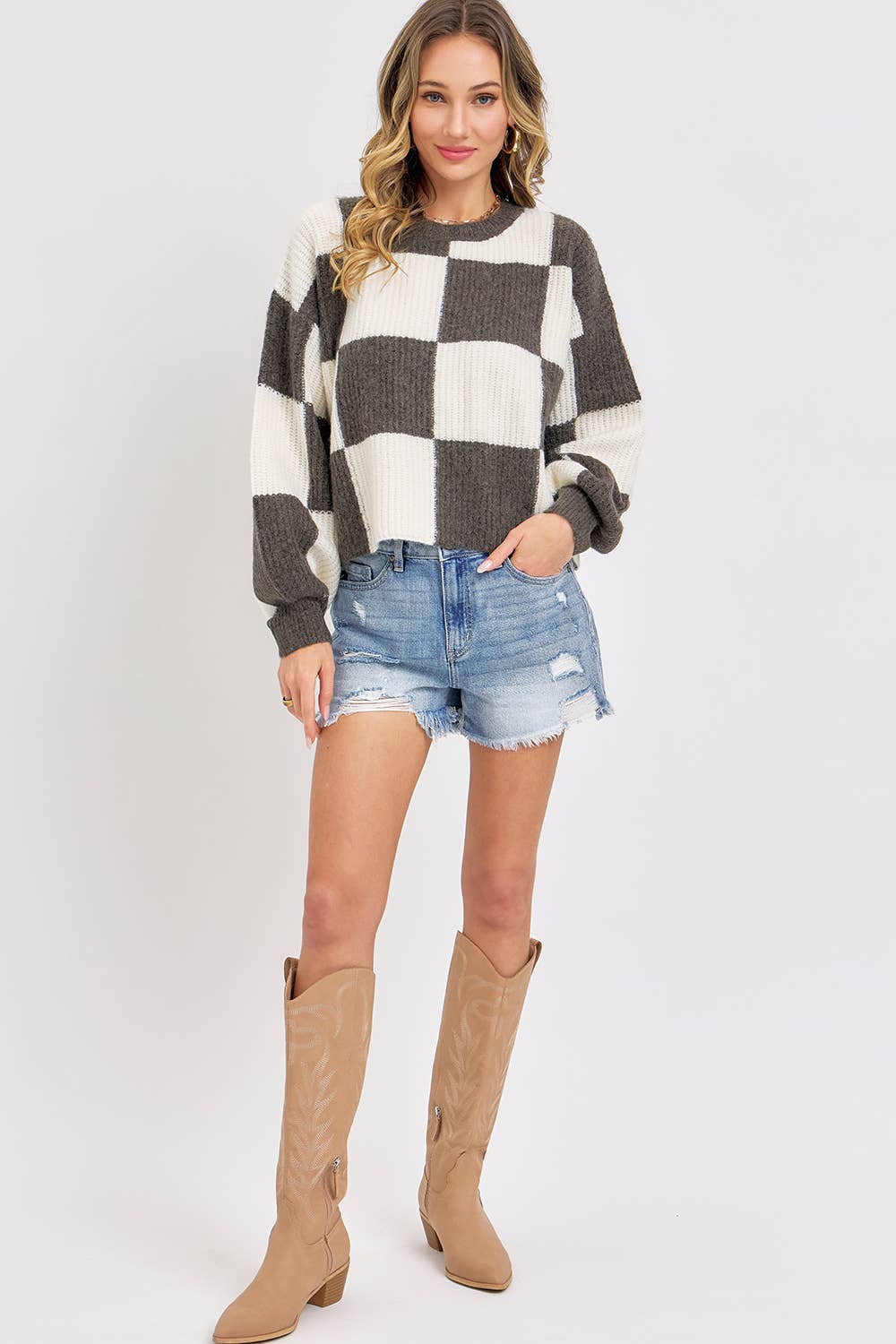 Checkered Knit Sweater