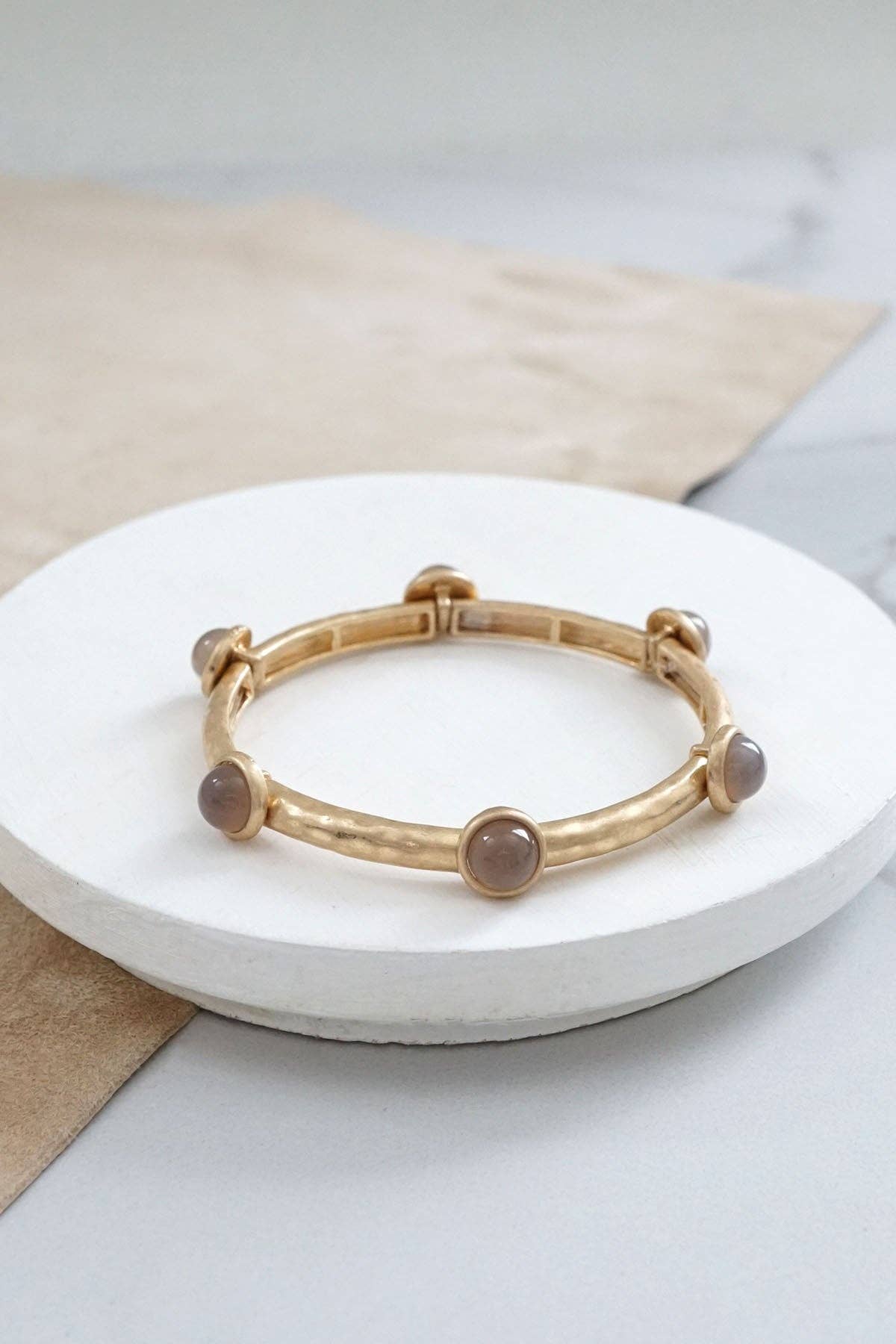 Jeweled Golden Bangle with semi precious stone dots: Turquoise - Shiny Gold