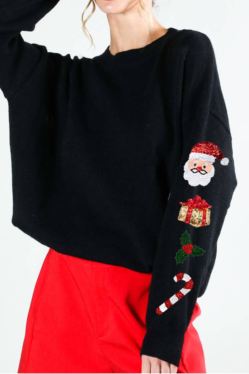 Crew Neck Christmas Sequin Detail Knitted Sweater