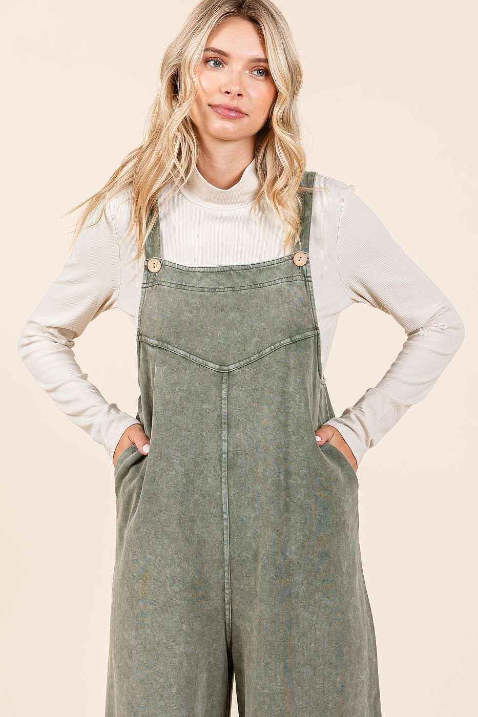 Mineral Washed Button Overalls