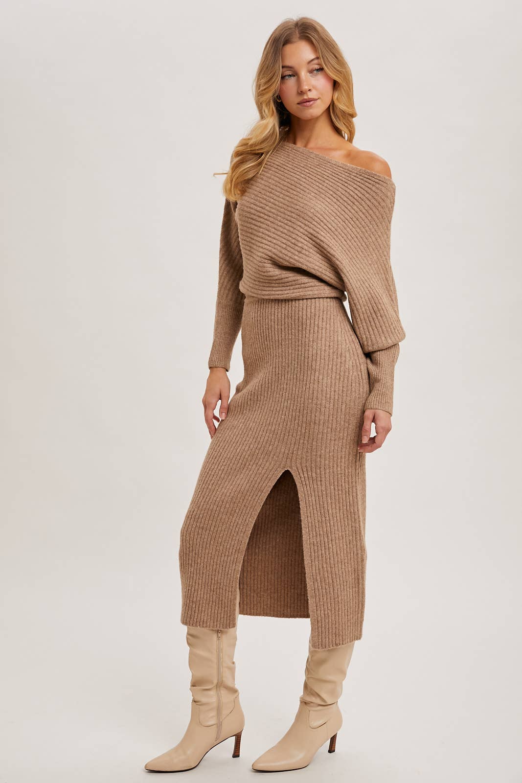 One Shoulder Slit Midi Dress