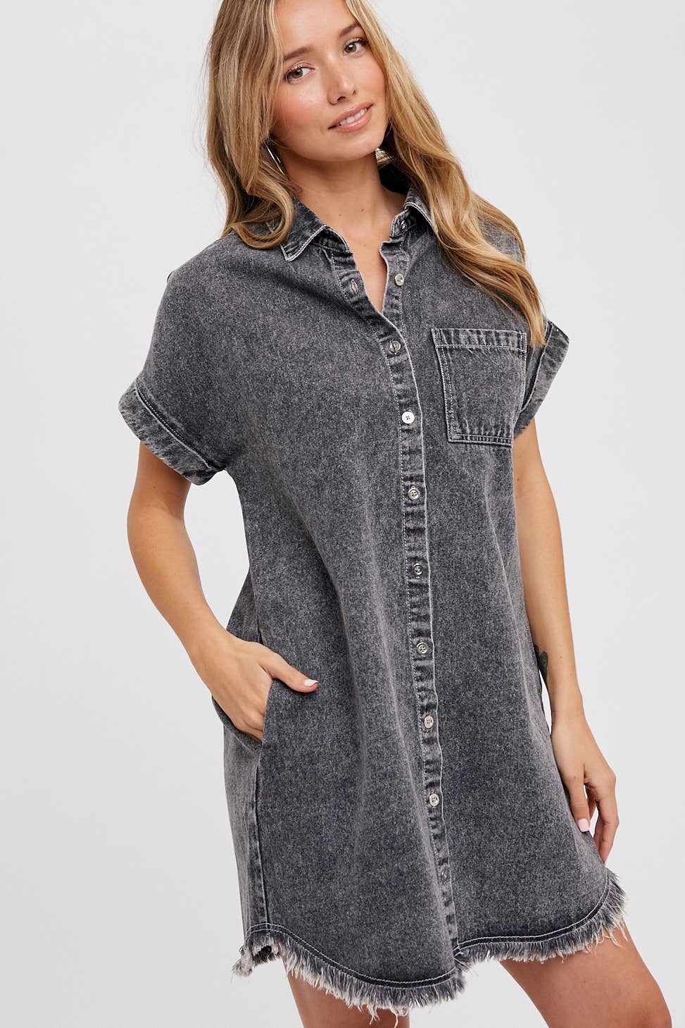 Frayed Hem Denim Dress