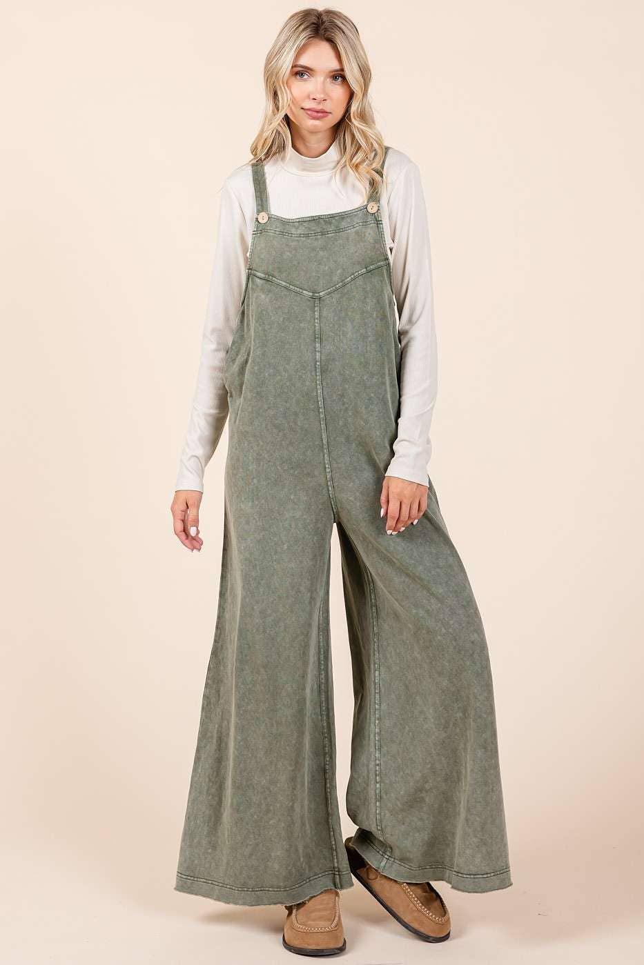 Mineral Washed Button Overalls