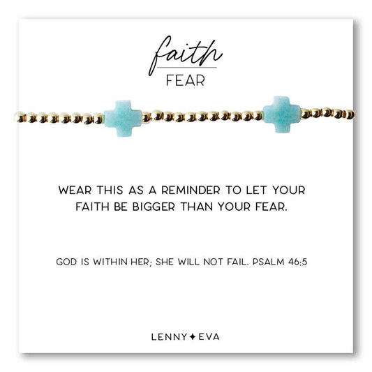 Faith Over Fear Gemstone Cross Bracelet-Amazonite
