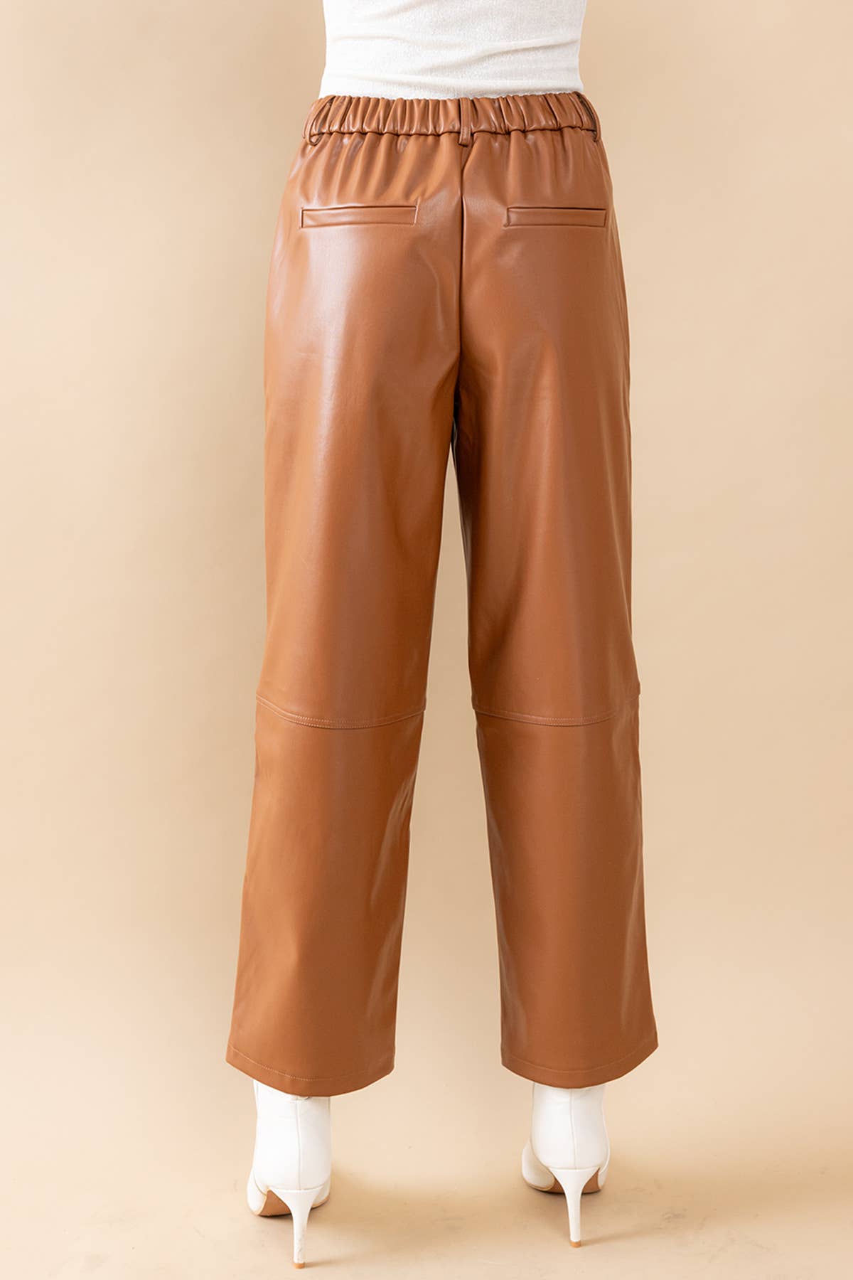 Faux Leather Double Stitch Detail Pants