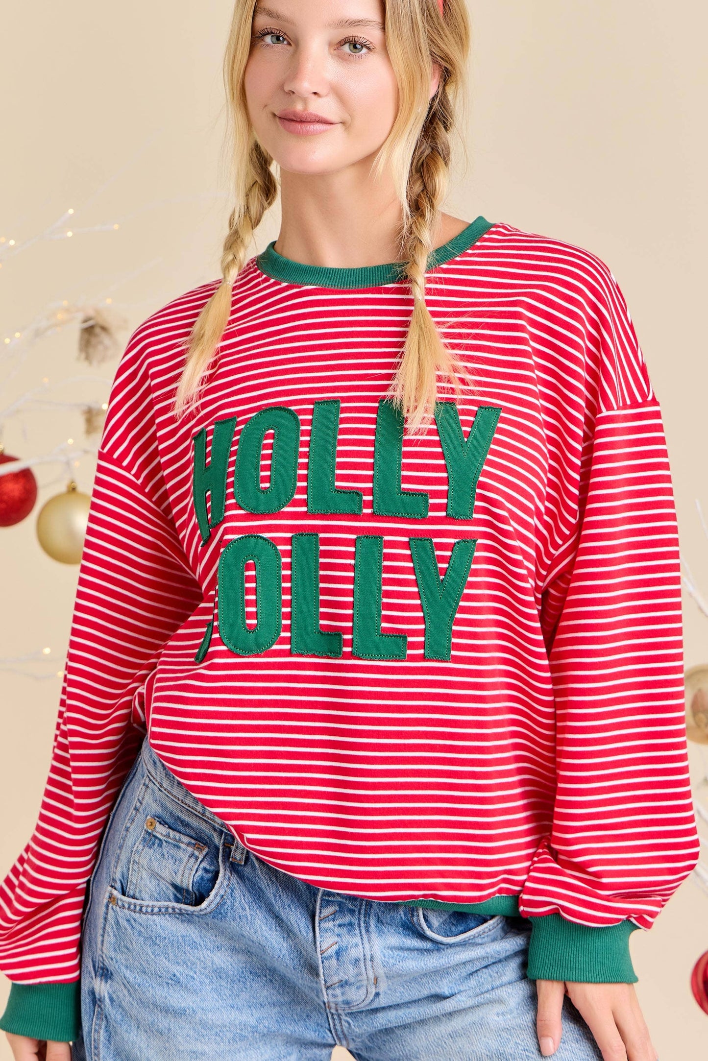 Holly Jolly Red Stripe Sweatshirt