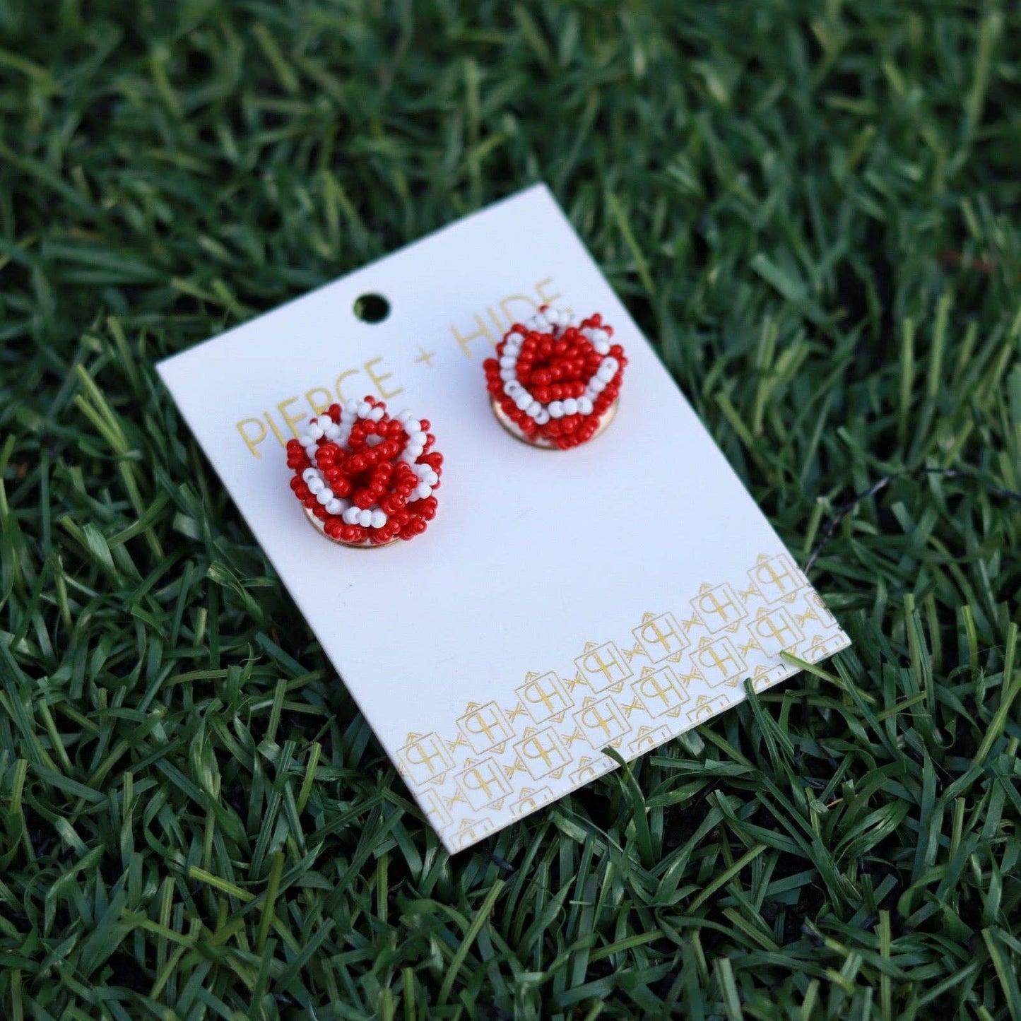 Custom Beaded Pom Earrings| Game Day Earrings| Back to School: Red + White