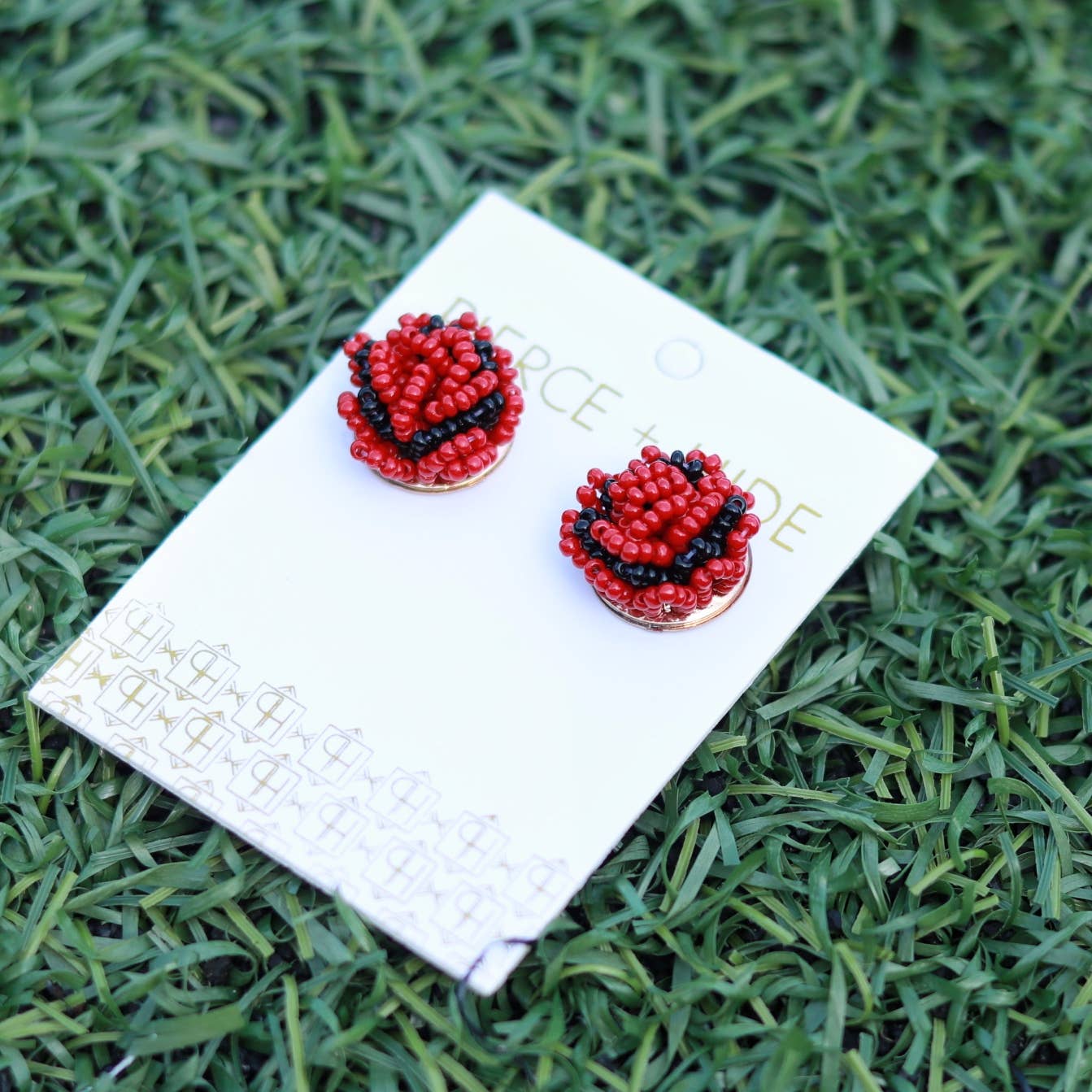 Custom Beaded Pom Earrings| Game Day Earrings| Back to School: Red + White