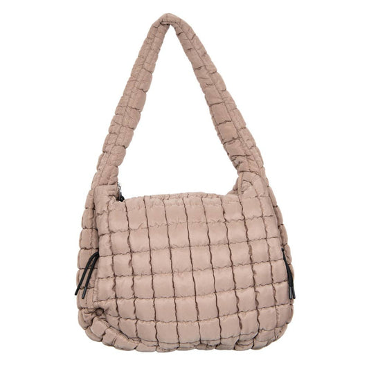 Tan Oversized Quilted Hobo Tote Bag