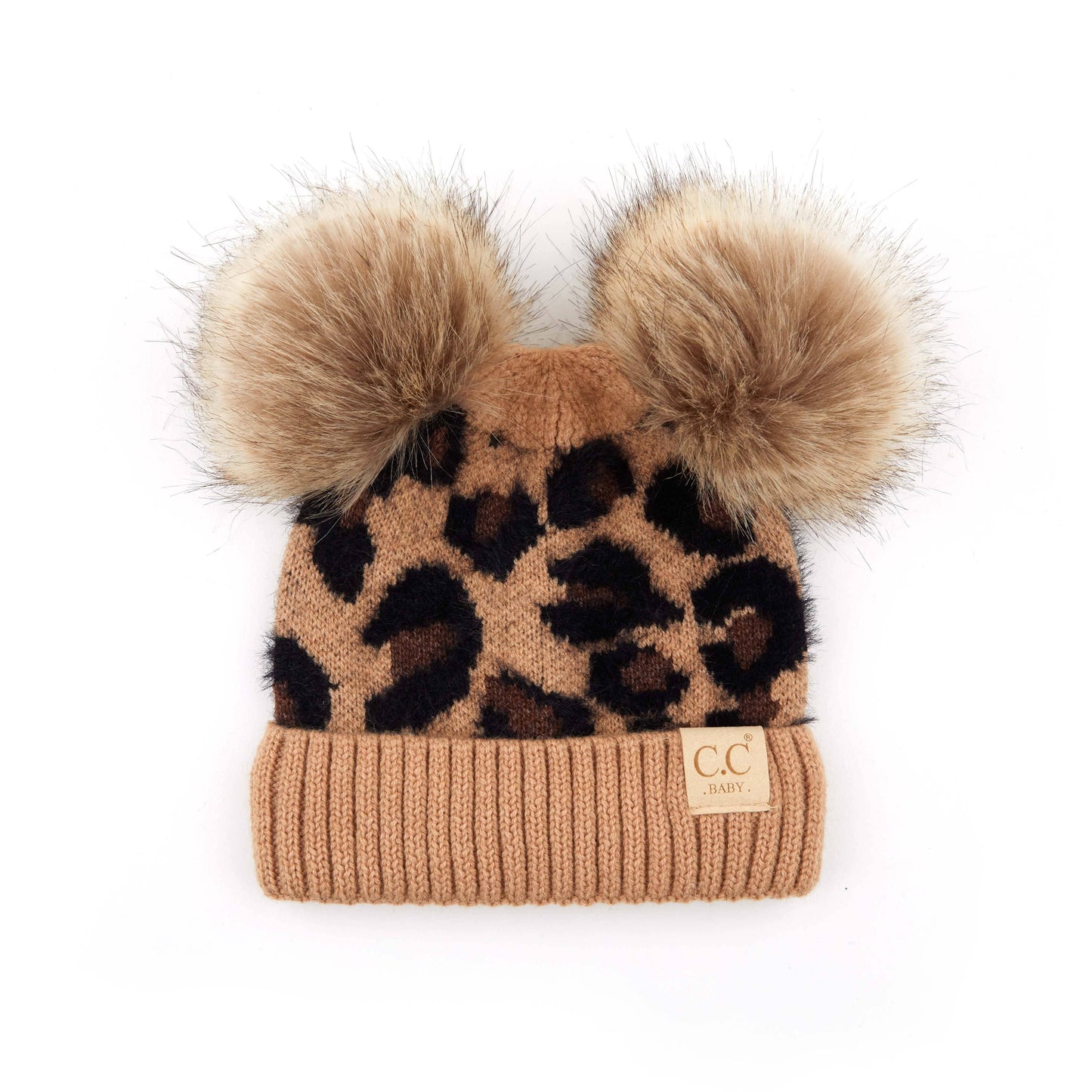 CC Double Pom Kid Leopard Beanie: Baby Pink